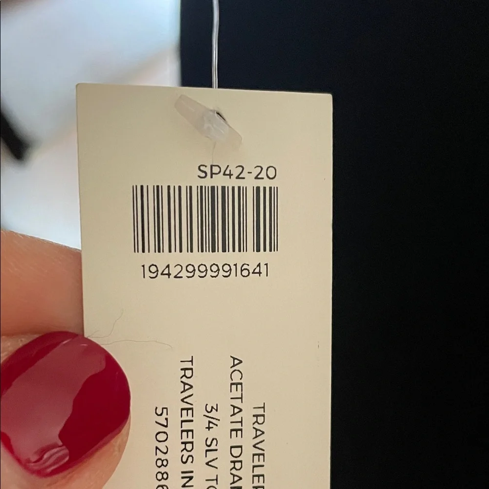 NWT Women's Navy Acetate Drama V-Neck Top Size 2 Medium Large 3/4 sleeve - Picture 2 of 9